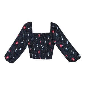 ABERCROMBIE & FITCH Women's S Smocked Peasant Blouse Polka Dots Flowers Cropped